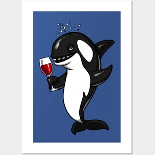 Orca Killer Whale Wine Drinking Funny Ocean Party Posters and Art